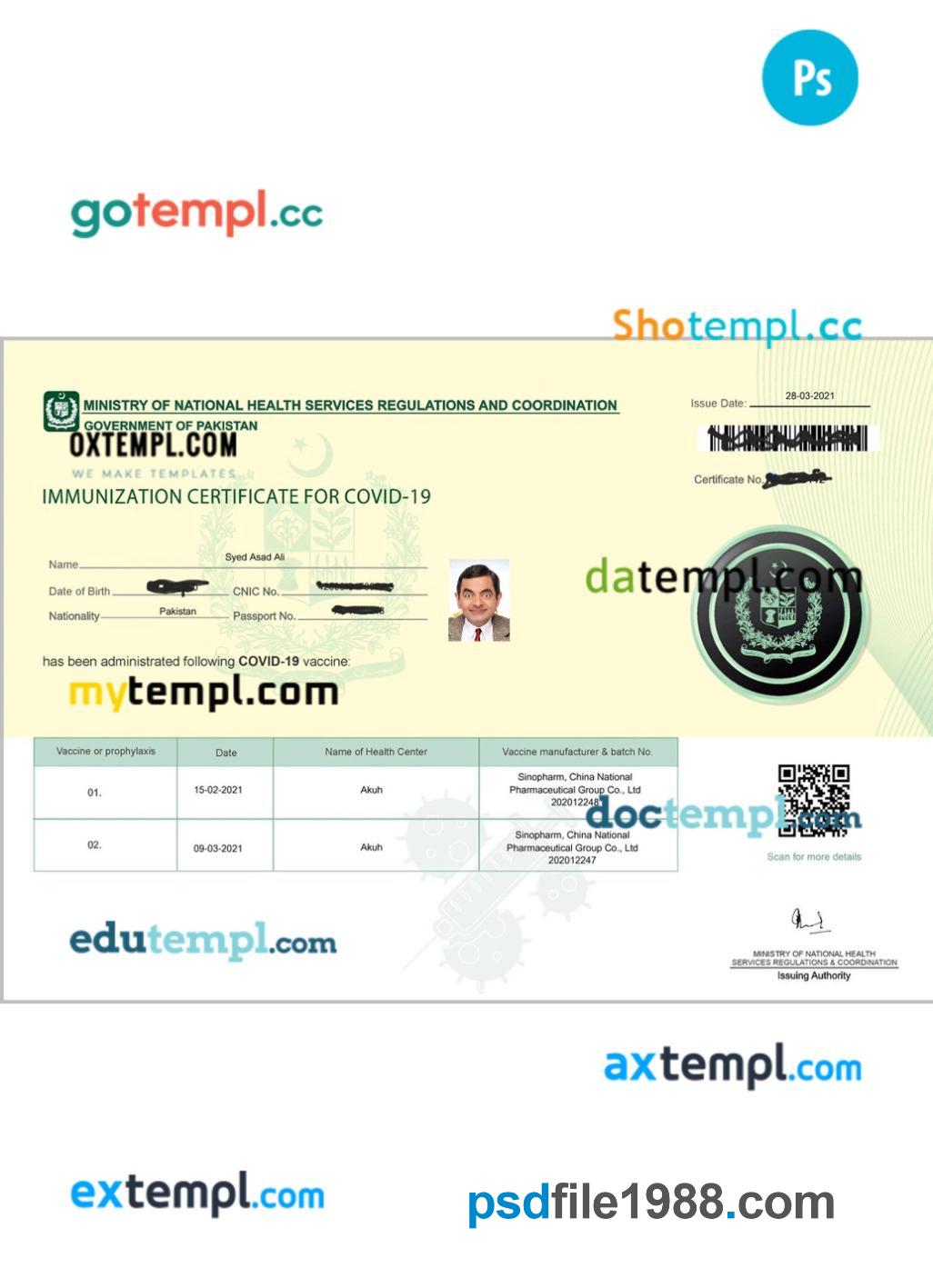 Pakistan Immunization Certificate for COVID-19